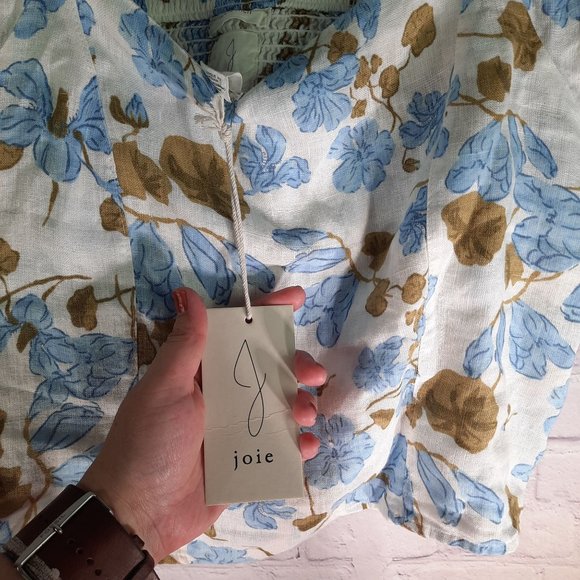 Joie Linen Square Neck Floral Cropped Blouse - Picture 9 of 10